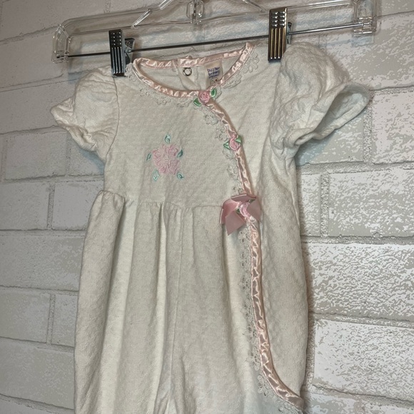 VINTAGE Baby Girls Buster Brown Playwear button up rose pink trim romper 3-6mo - Picture 2 of 8